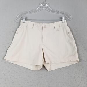 Huk Shorts Womens Small Beige Khaki Nylon Stretch Fishing Outdoor Elastic Waist